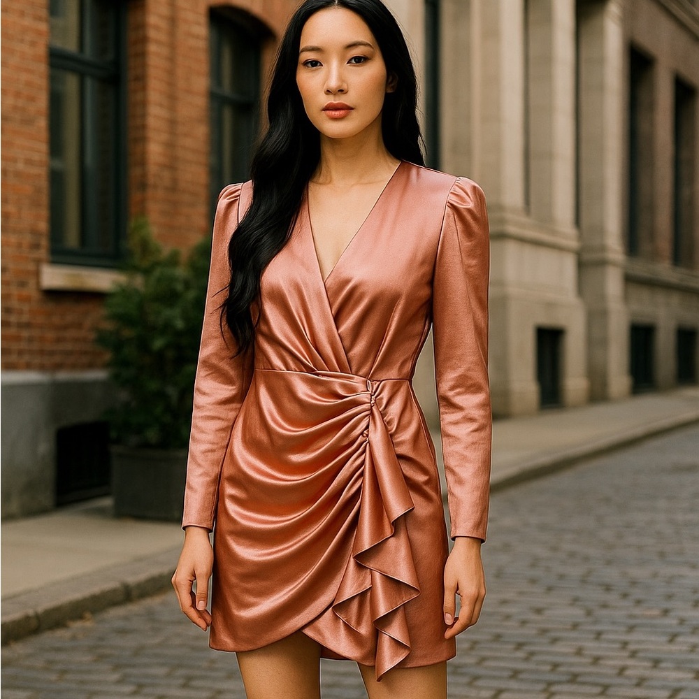 Pink metallic  long sleeve mini‎ dress